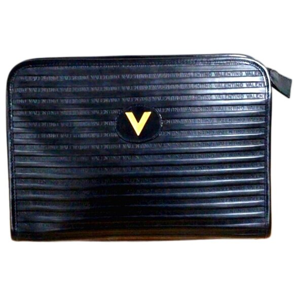 MARIO VALENTINO Printed Vintage Black Leather Clutch Bag - Stylish Women's #3 - Picture 1 of 10